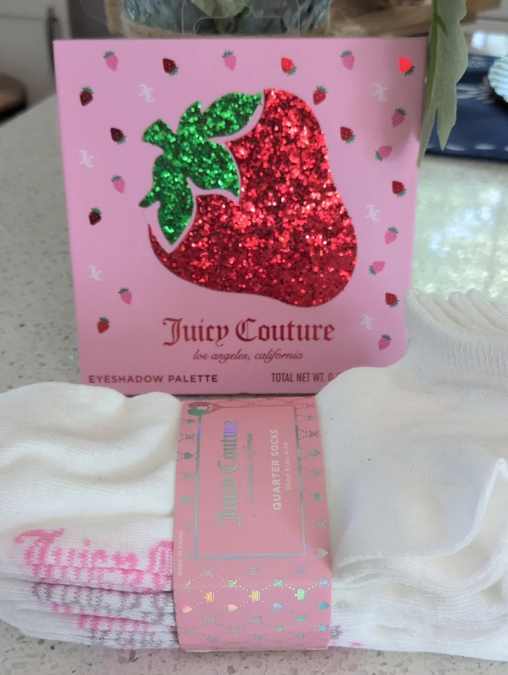 Juicy Couture Pink Strawberry Eyeshadow Palette/ White Juicy Couture Socks 10pr